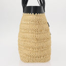 PRADA Hand Bag Straw Leather 2way Beige Black Auth ka156AV-5