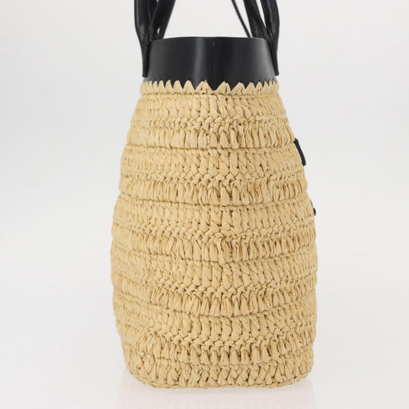PRADA Hand Bag Straw Leather 2way Beige Black Auth ka156V