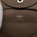 HERMES Coin Purse Leather Beige Silver Auth ka1572-9