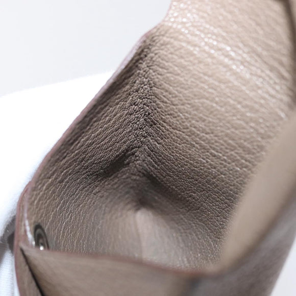 HERMES Coin Purse Leather Beige Silver Auth ka1572