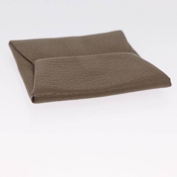 HERMES Coin Purse Leather Beige Silver Auth ka1572