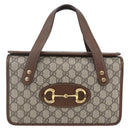 GUCCI GG Supreme Horsebit Hand Bag PVC Gold Beige 627323 Auth ka1576M-13