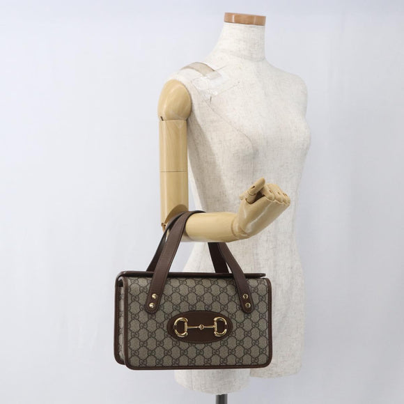 GUCCI GG Supreme Horsebit Hand Bag PVC Gold Beige 627323 Auth ka1576M