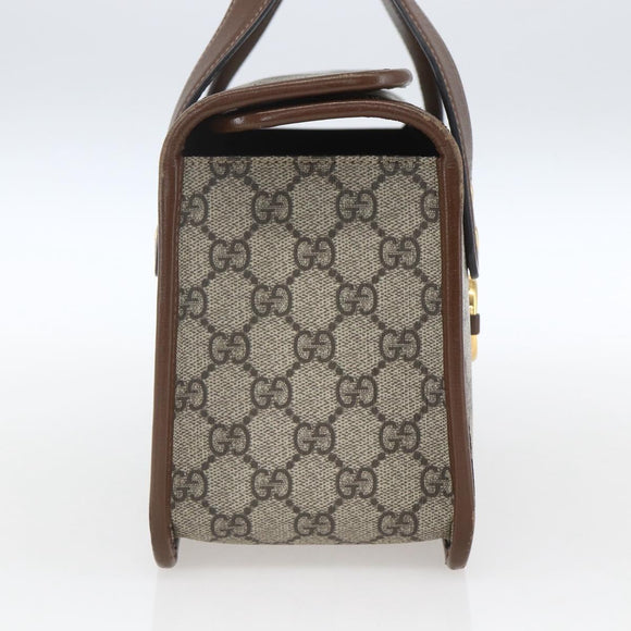 GUCCI GG Supreme Horsebit Hand Bag PVC Gold Beige 627323 Auth ka1576M