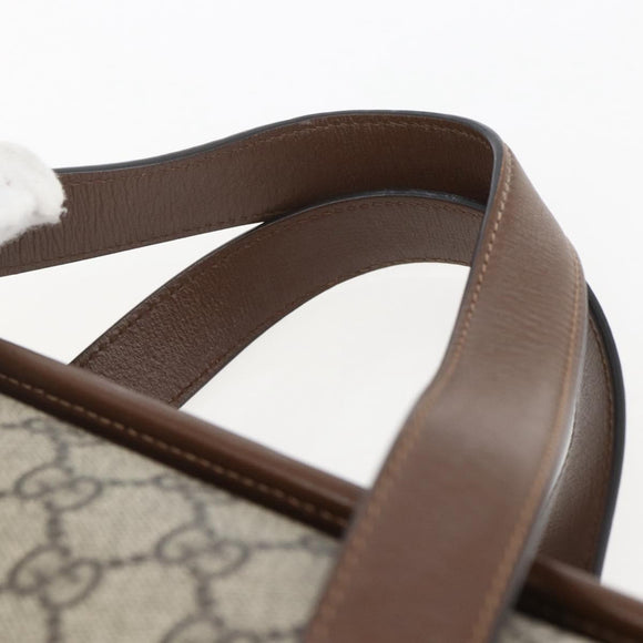 GUCCI GG Supreme Horsebit Hand Bag PVC Gold Beige 627323 Auth ka1576M