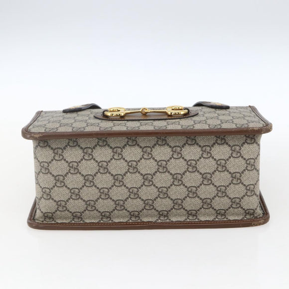 GUCCI GG Supreme Horsebit Hand Bag PVC Gold Beige 627323 Auth ka1576M
