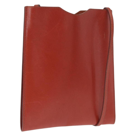 HERMES Onimetu Shoulder Bag Leather Brown Auth ka1579