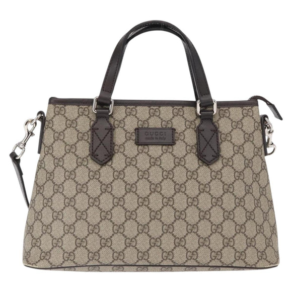GUCCI GG Supreme Hand Bag PVC 2way Beige Silver 429019 Auth ka1583