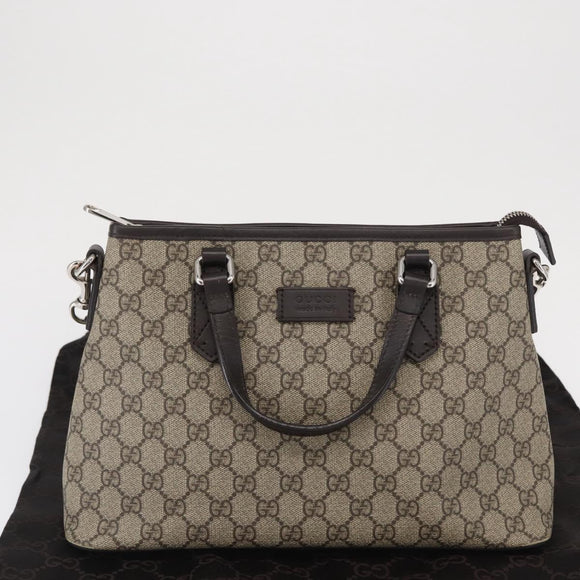 GUCCI GG Supreme Hand Bag PVC 2way Beige Silver 429019 Auth ka1583