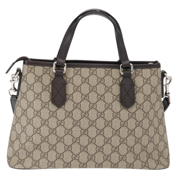 GUCCI GG Supreme Hand Bag PVC 2way Beige Silver 429019 Auth ka1583