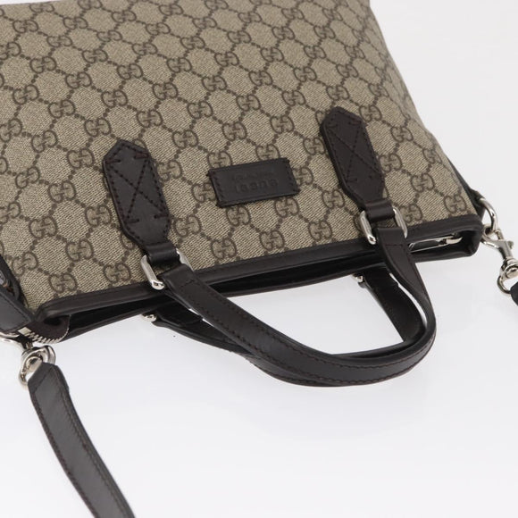 GUCCI GG Supreme Hand Bag PVC 2way Beige Silver 429019 Auth ka1583
