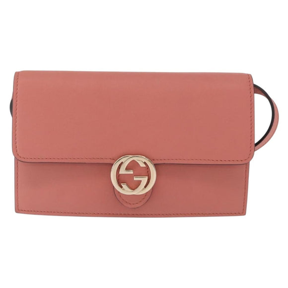 GUCCI Shoulder Wallet Bag Leather Pink Gold 369664 Auth ka1585M