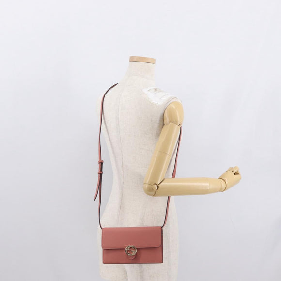 GUCCI Shoulder Wallet Bag Leather Pink Gold 369664 Auth ka1585M