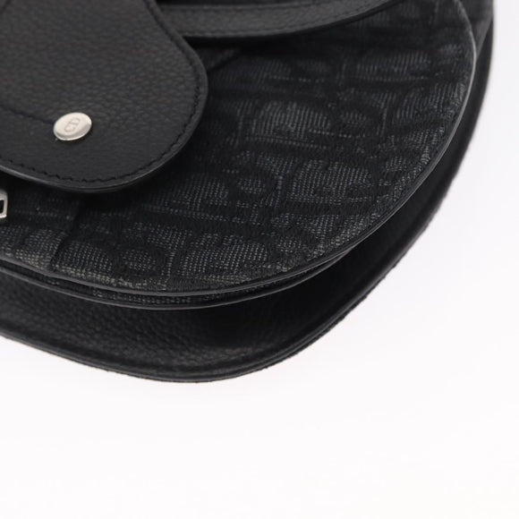 Christian Dior Oblique Trotter Canvas Saddle bag Bag Black Silver Auth ka1589A