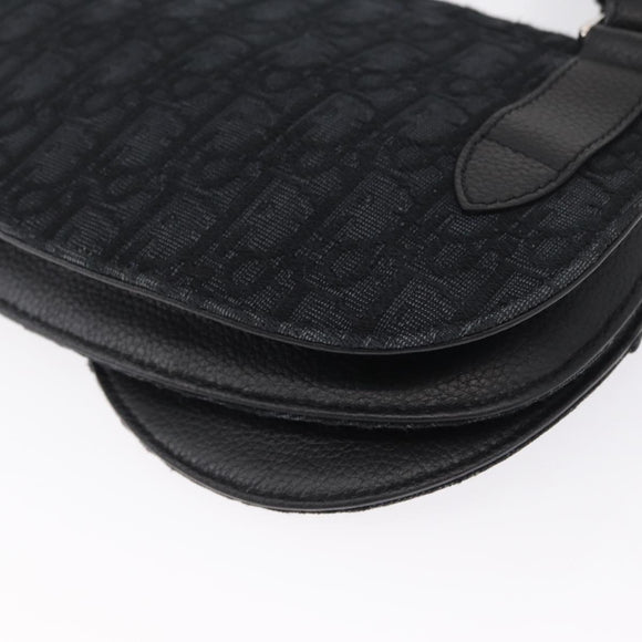 Christian Dior Oblique Trotter Canvas Saddle bag Bag Black Silver Auth ka1589A