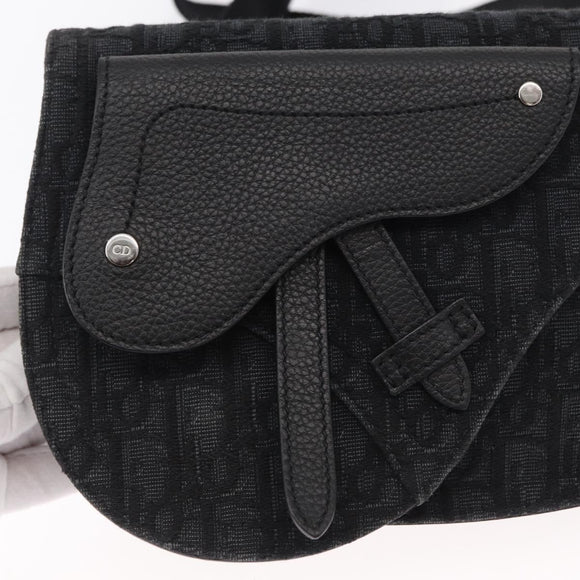 Christian Dior Oblique Trotter Canvas Saddle bag Bag Black Silver Auth ka1589A