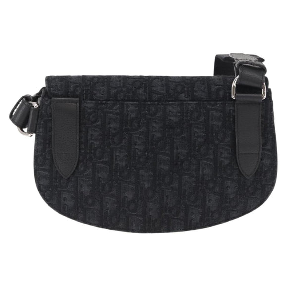 Christian Dior Oblique Trotter Canvas Saddle bag Bag Black Silver Auth ka1589A
