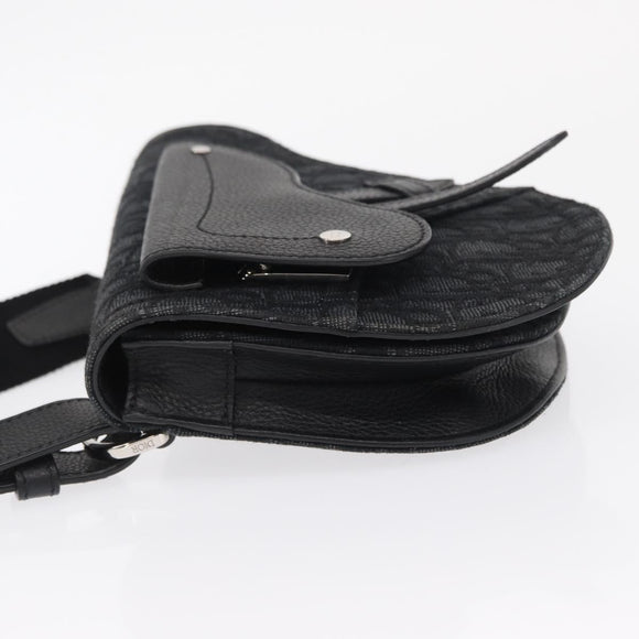 Christian Dior Oblique Trotter Canvas Saddle bag Bag Black Silver Auth ka1589A