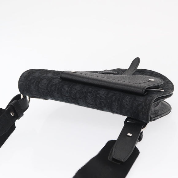 Christian Dior Oblique Trotter Canvas Saddle bag Bag Black Silver Auth ka1589A