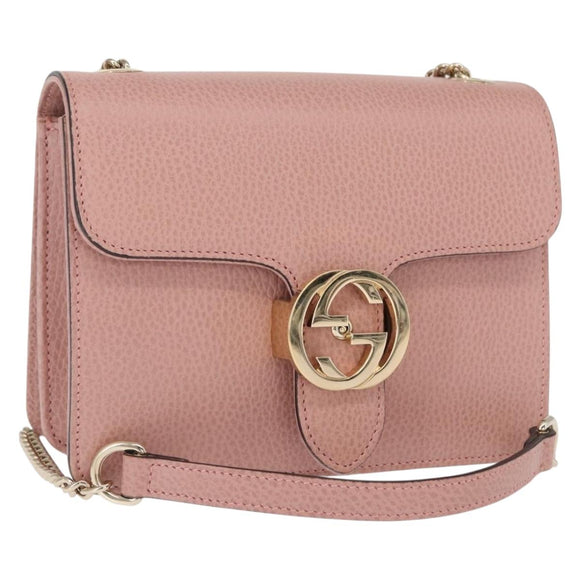 GUCCI Interlocking Chain Shoulder Bag Leather Pink Gold 510304 Auth ka1595M