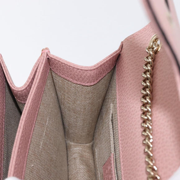 GUCCI Interlocking Chain Shoulder Bag Leather Pink Gold 510304 Auth ka1595M