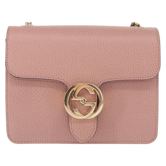 GUCCI Interlocking Chain Shoulder Bag Leather Pink Gold 510304 Auth ka1595M