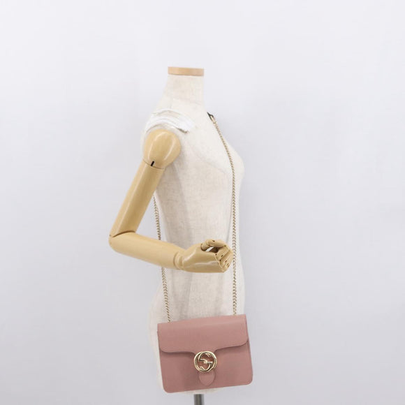 GUCCI Interlocking Chain Shoulder Bag Leather Pink Gold 510304 Auth ka1595M