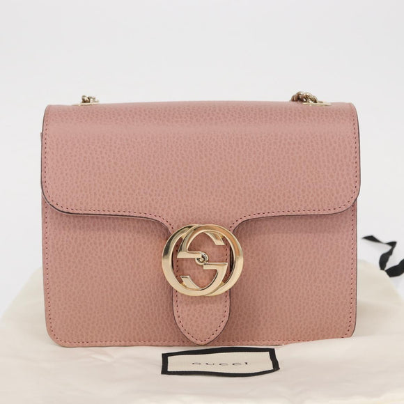 GUCCI Interlocking Chain Shoulder Bag Leather Pink Gold 510304 Auth ka1595M