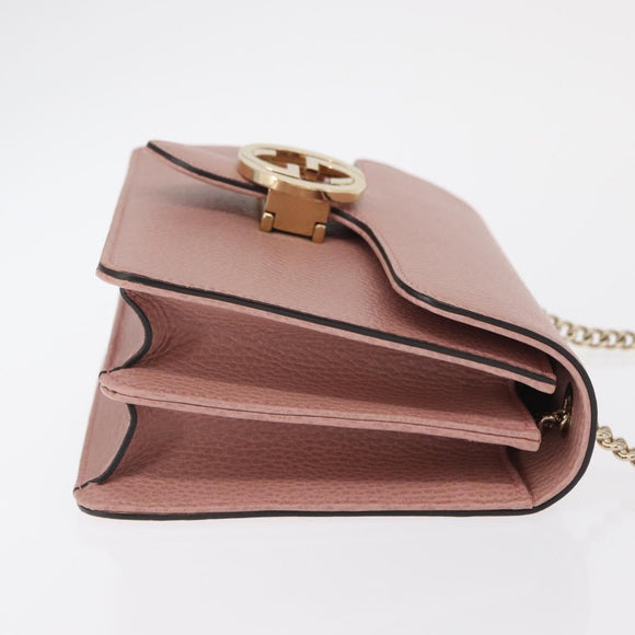 GUCCI Interlocking Chain Shoulder Bag Leather Pink Gold 510304 Auth ka1595M