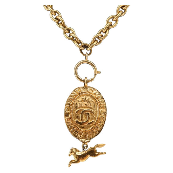 CHANEL COCO Mark Necklace metal Gold CC Auth ka1600