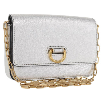 BURBERRY Chain Shoulder Bag Leather Gold Silver Auth ka1604M