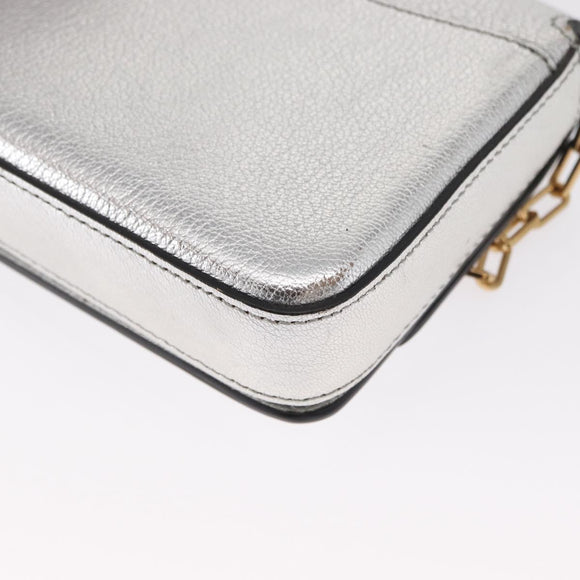 BURBERRY Chain Shoulder Bag Leather Gold Silver Auth ka1604M
