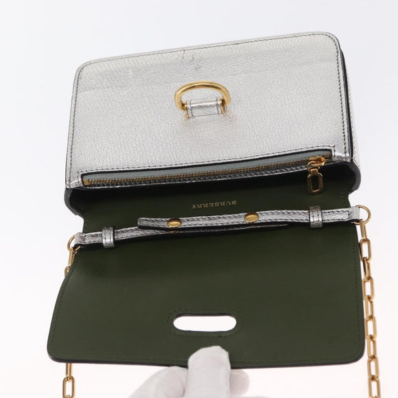 BURBERRY Chain Shoulder Bag Leather Gold Silver Auth ka1604M