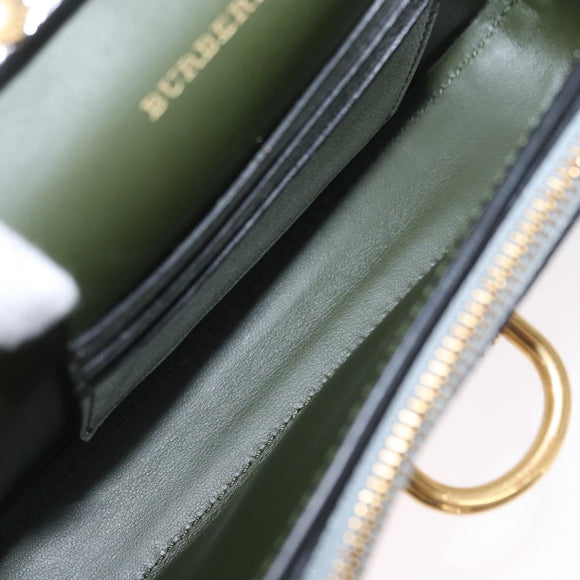 BURBERRY Chain Shoulder Bag Leather Gold Silver Auth ka1604M