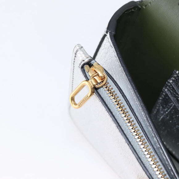 BURBERRY Chain Shoulder Bag Leather Gold Silver Auth ka1604M