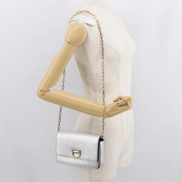 BURBERRY Chain Shoulder Bag Leather Gold Silver Auth ka1604M