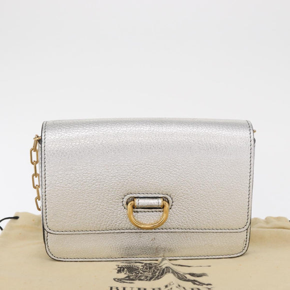 BURBERRY Chain Shoulder Bag Leather Gold Silver Auth ka1604M