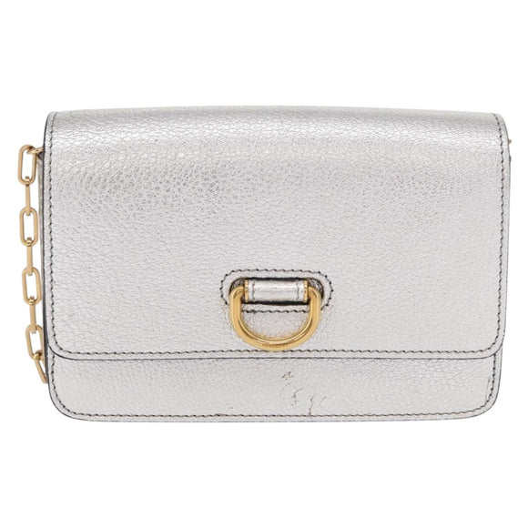 BURBERRY Chain Shoulder Bag Leather Gold Silver Auth ka1604M