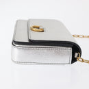 BURBERRY Chain Shoulder Bag Leather Gold Silver Auth ka1604M-3