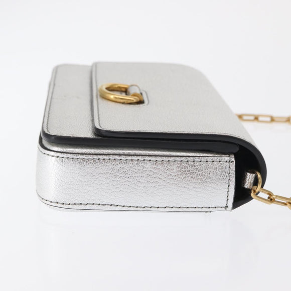 BURBERRY Chain Shoulder Bag Leather Gold Silver Auth ka1604M