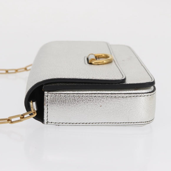 BURBERRY Chain Shoulder Bag Leather Gold Silver Auth ka1604M