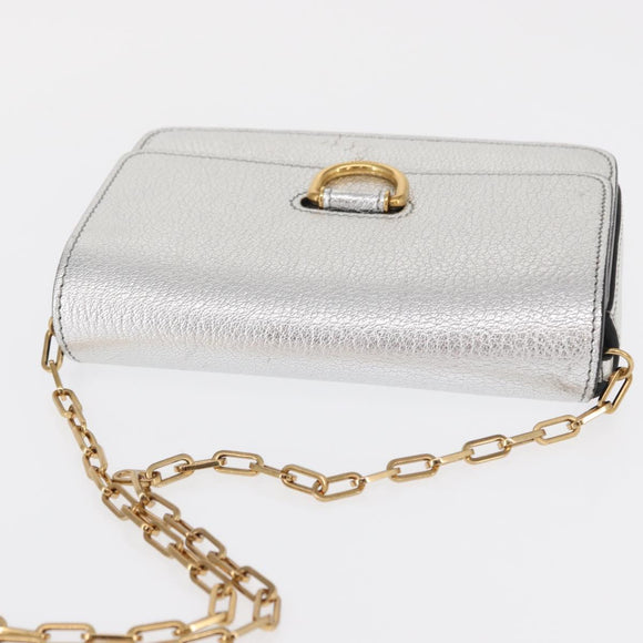 BURBERRY Chain Shoulder Bag Leather Gold Silver Auth ka1604M
