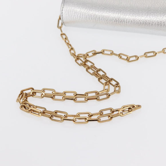 BURBERRY Chain Shoulder Bag Leather Gold Silver Auth ka1604M