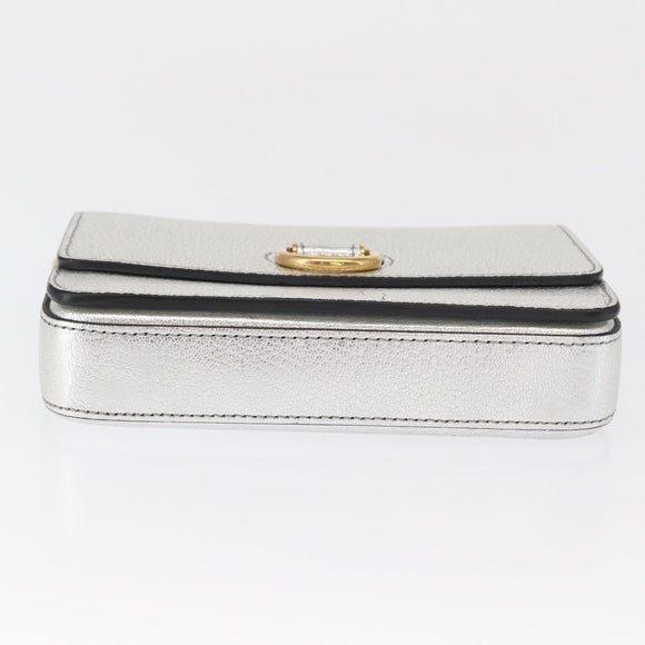 BURBERRY Chain Shoulder Bag Leather Gold Silver Auth ka1604M