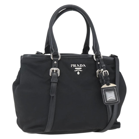 PRADA Hand Bag Nylon 2way Black Silver Auth ka1605V