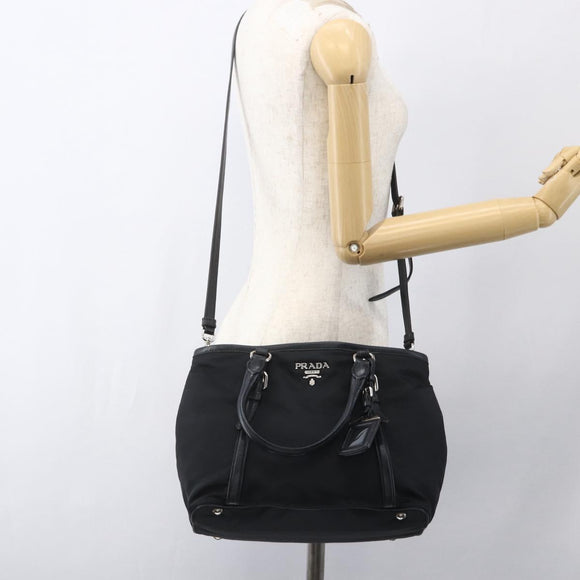 PRADA Hand Bag Nylon 2way Black Silver Auth ka1605V
