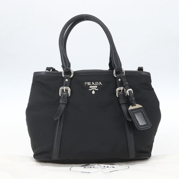 PRADA Hand Bag Nylon 2way Black Silver Auth ka1605V