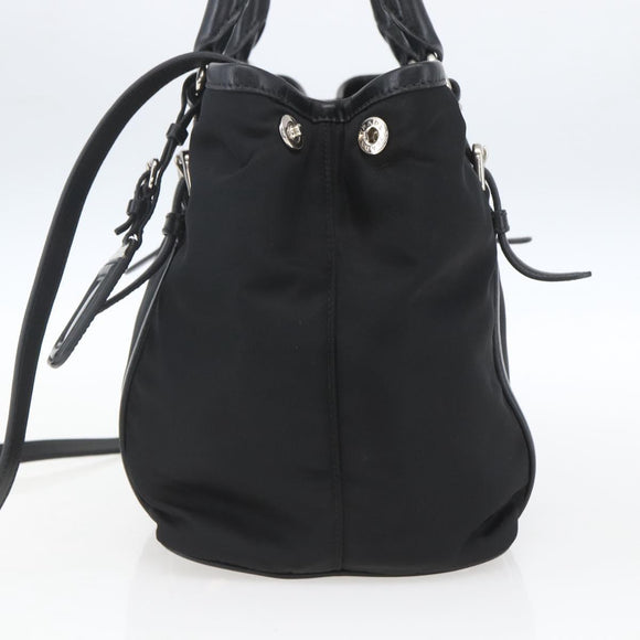 PRADA Hand Bag Nylon 2way Black Silver Auth ka1605V
