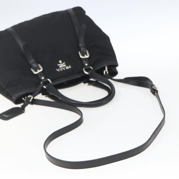PRADA Hand Bag Nylon 2way Black Silver Auth ka1605V