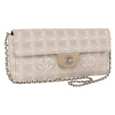 CHANEL New Travel line Chain Shoulder Bag Nylon Beige Silver CC Auth ka1609SAV-1